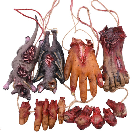 Halloween Horror Hanging Ornament – Bloody Mouse, Bat & Finger Props for Haunted House