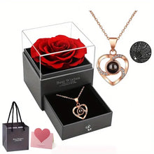 Artificial Flower Gift Box with ‘I Love You’ Necklace – Romantic & Special Occasion Gift
