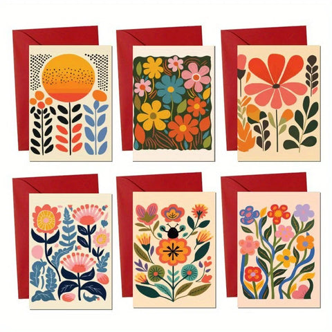 12pcs Blank Greeting Cards with Envelopes – 6 Unique Designs, 2 Each