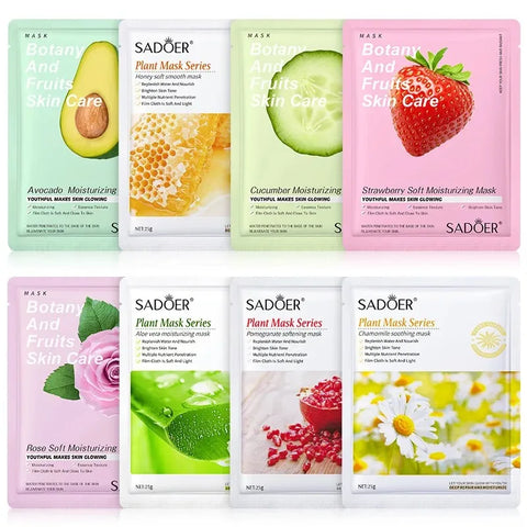 8pcs Korean Natural Plant Face Masks – Hydrating & Firming Skincare