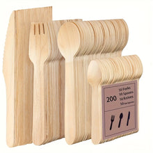 200pcs Disposable Wooden Tableware Set – Forks, Spoons & Teaspoons