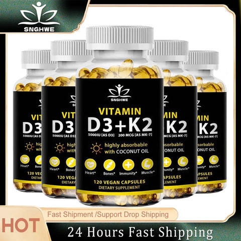 Vitamin D3 & K2 Capsules – Daily Supplement for Immunity, Heart & Bones
