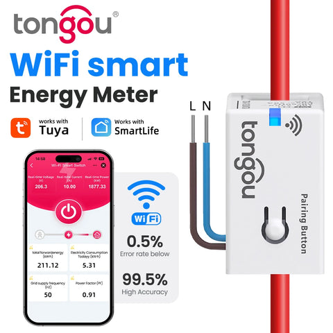 Tuya WiFi Energy Meter 1-50A – Real-Time Power & Home Assistant Compatible